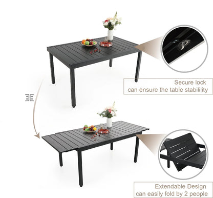 MF Studio 7 Pieces Outdoor Patio Dinning Set Cushioned Rattan Wicker Chairs with Extendable Table