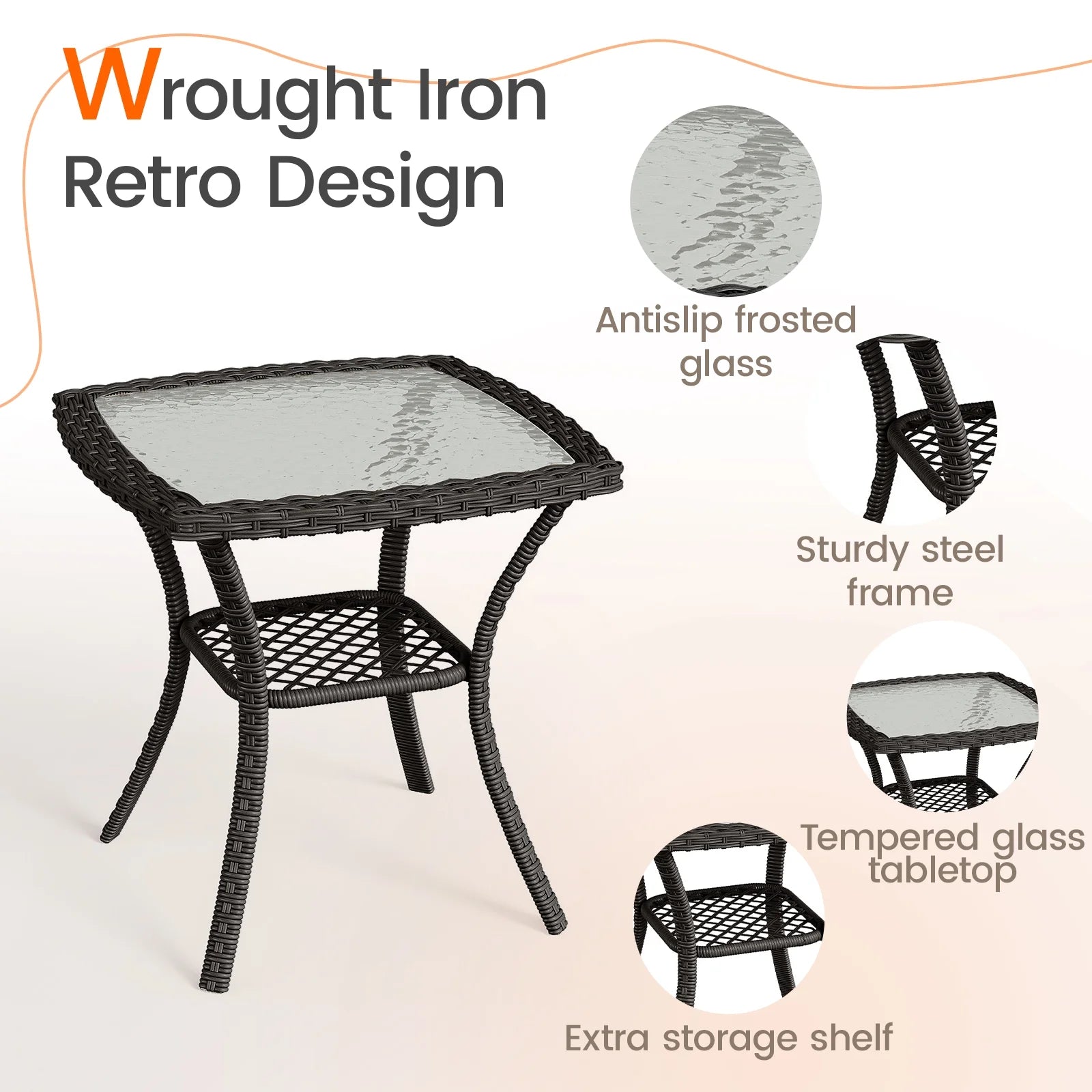 MRUAKA 3 Pieces Patio Furniture Set, Outdoor Swivel Gliders Rocker, Wicker Patio Bistro Set with Rattan Rocking Chair, Glass Top Side Table and Thickened Cushions (Khaki)