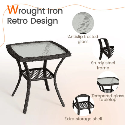 MRUAKA 3 Pieces Patio Furniture Set, Outdoor Swivel Gliders Rocker, Wicker Patio Bistro Set with Rattan Rocking Chair, Glass Top Side Table and Thickened Cushions (Khaki)