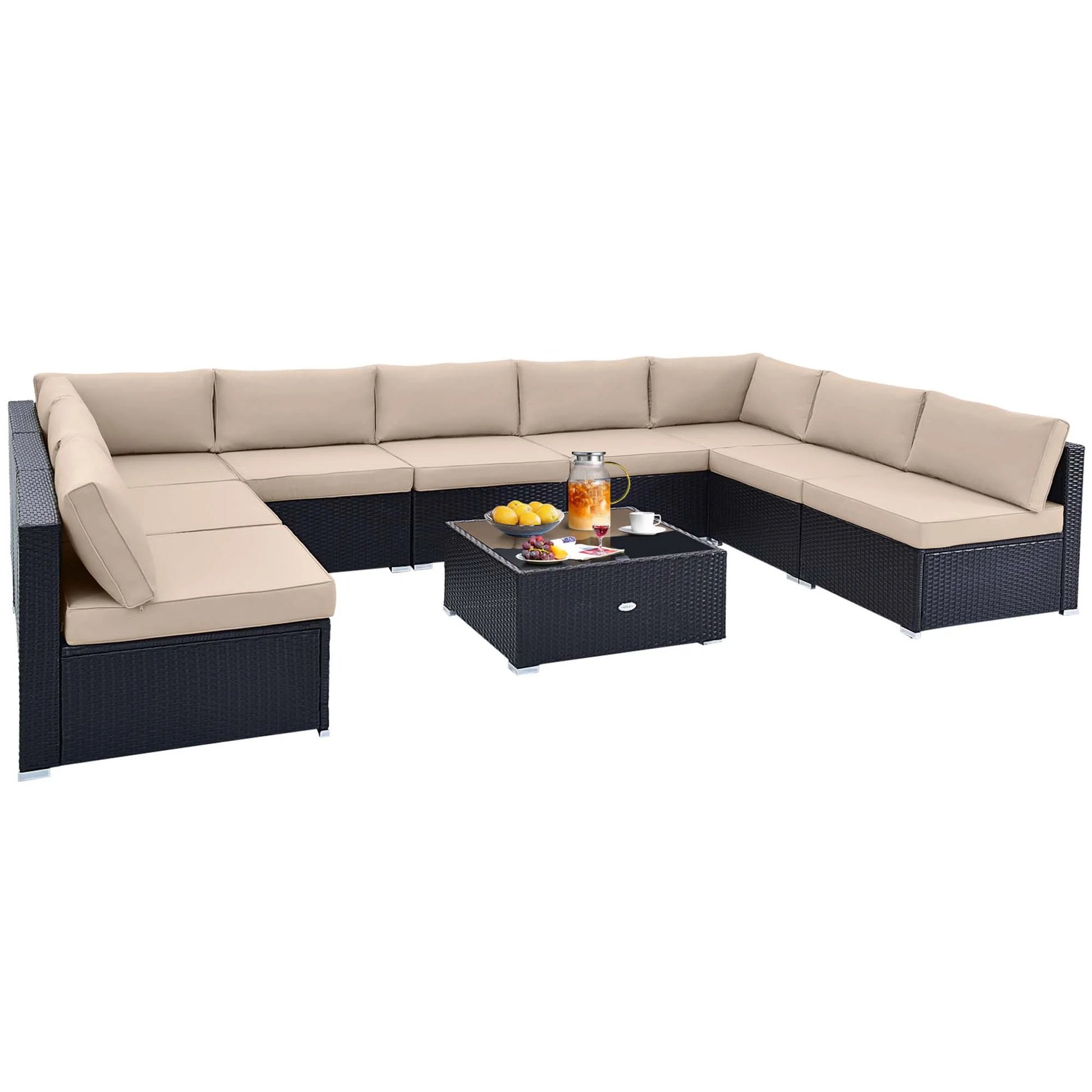 Costway 10 PCS Patio Rattan Furniture Set Outdoor Wicker Sofa Table Cushioned Seat Beige
