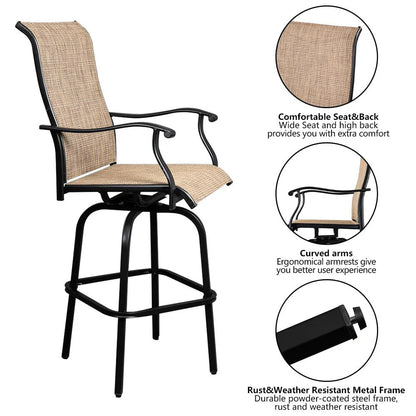 UBesGoo 51" Patio Swivel Bar Stools Set of 2, Outdoor Bar Height Patio Stools & Bar Chairs with High Back and Armrest,Black