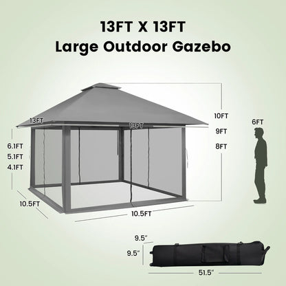Gymax Outdoor Patio 13' x13' Pop Up Canopy Tent UV50+ Adjust Sun Protection w/Mesh Sidewall Grey