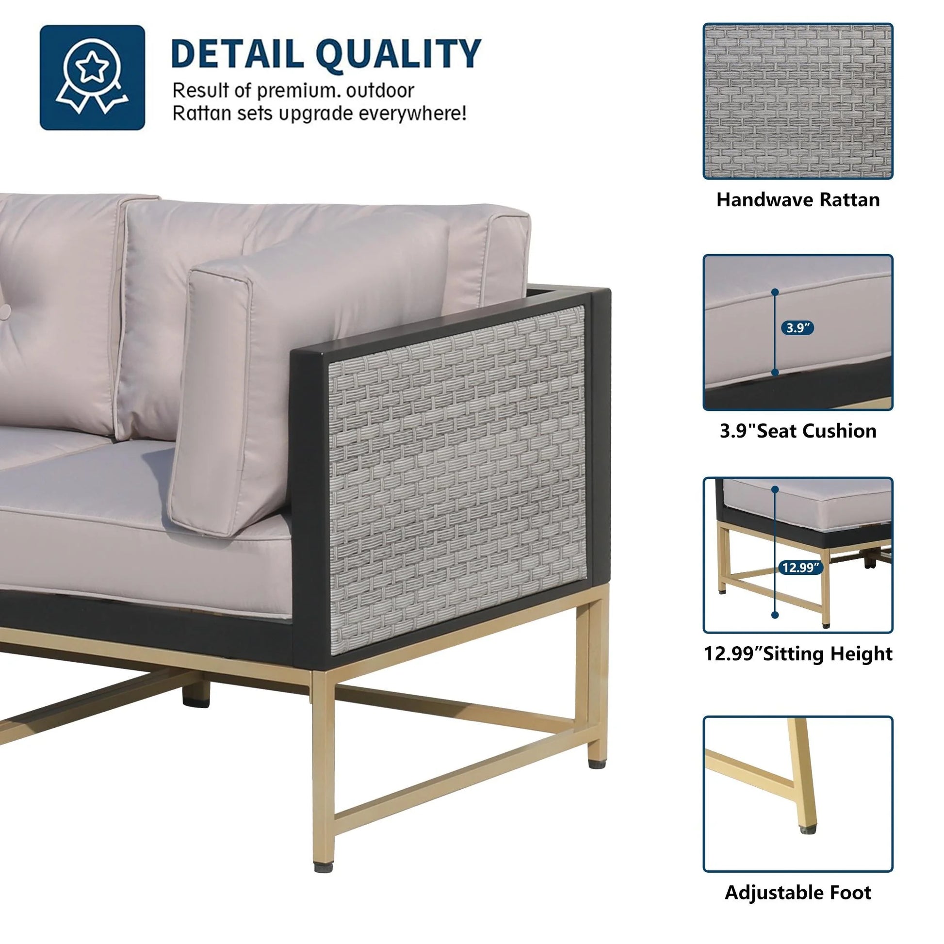 Patio Outdoor Furniture Sets, 7 Pieces All-Weather Rattan Sectional Sofa with Tea Table and Cushions, PE Rattan Wicker Sofa Couch Conversation Set for Garden Backyard Poolside