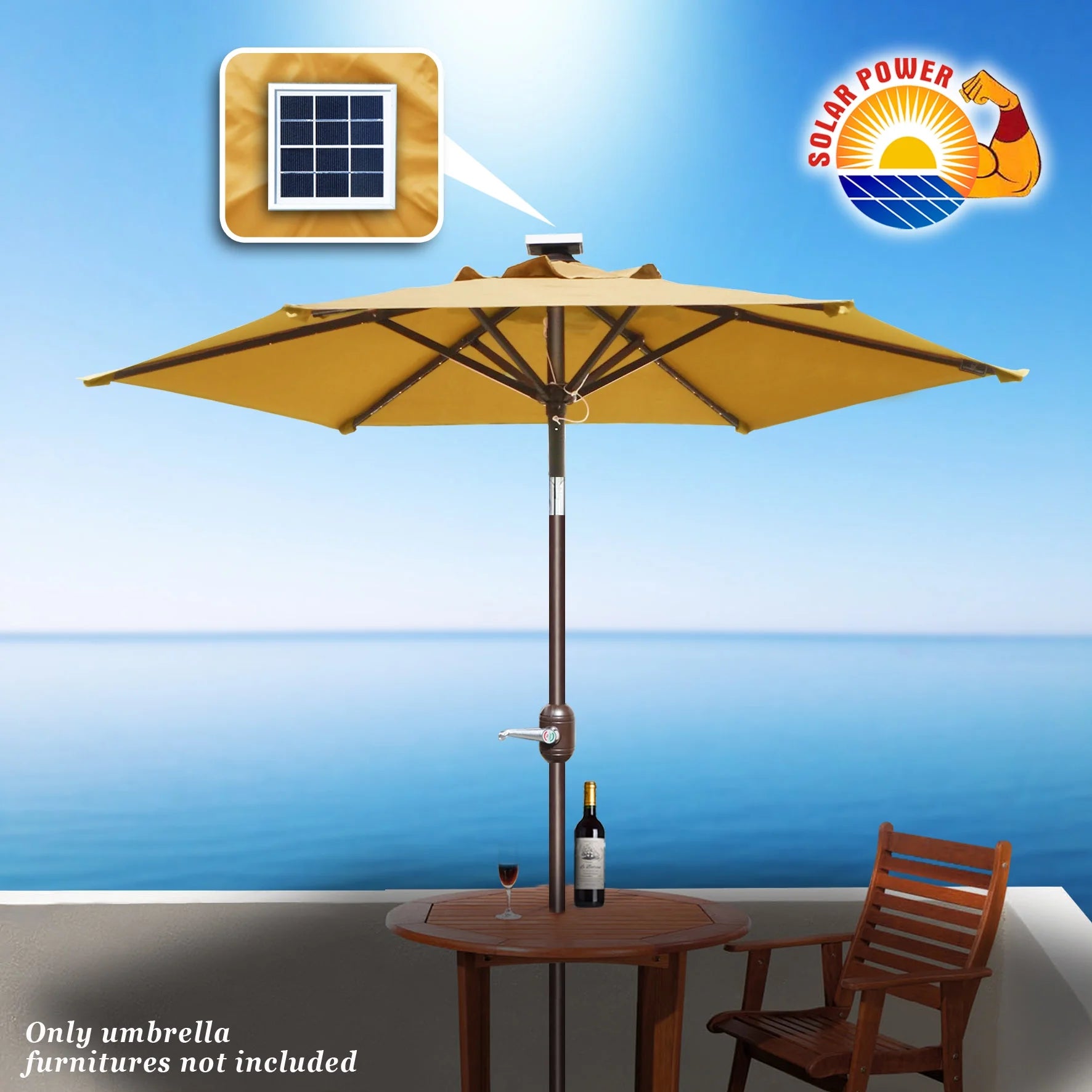 Sunny6.5ft Outdoor Patio Umbrella LED Lighted Tilt Aluminum Garden Market Balcony Sunshade