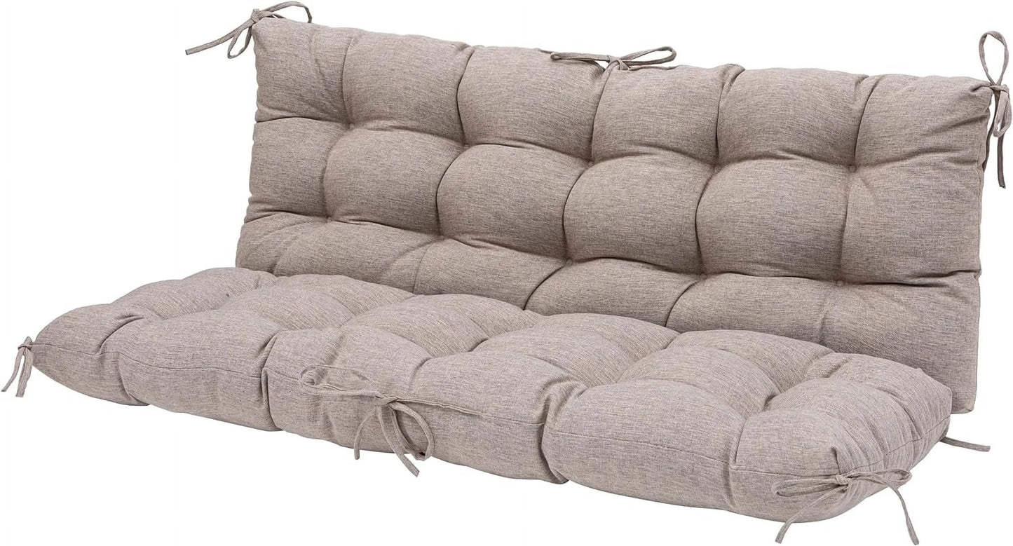 Outdoor/Indoor Bench Cushion,Porch Swing Replacement Cushions 2-3 Seater Loveseat Chair Pads with Backrest and Ties for Garden Patio Furniture (51inx40in, TAN/GREY)