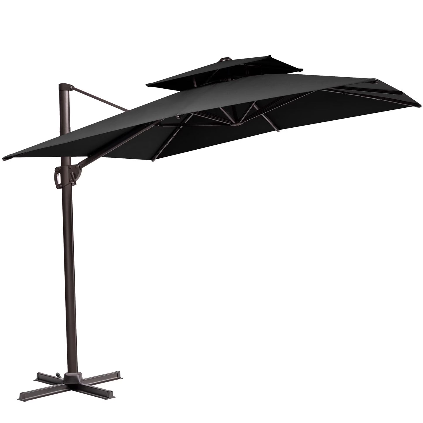 Pellebant 11 ft. x 9 ft. Rectangular Double Top Patio Cantilever Umbrella, Black
