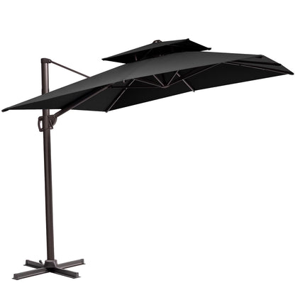Pellebant 11 ft. x 9 ft. Rectangular Double Top Patio Cantilever Umbrella, Black