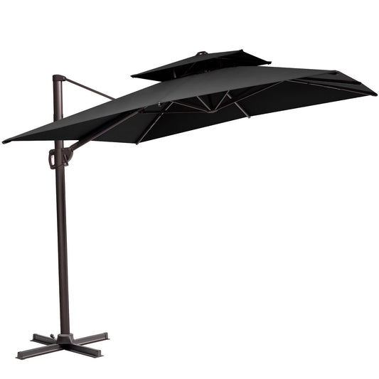 Pellebant 11 ft. x 9 ft. Rectangular Double Top Patio Cantilever Umbrella, Black