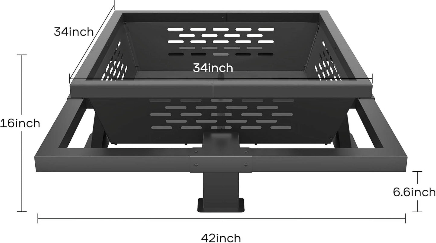 Auhilence large fire pit, 43" Square Outdoor Wood Burning Fire pit with Pocker, Hight Quality Outdoor Fire Pit for Camping, Backyard, Patio, Black
