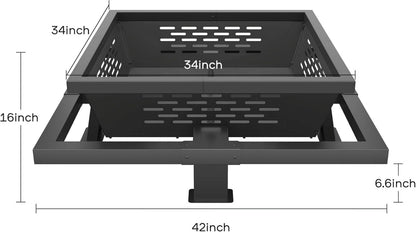 Auhilence large fire pit, 43" Square Outdoor Wood Burning Fire pit with Pocker, Hight Quality Outdoor Fire Pit for Camping, Backyard, Patio, Black