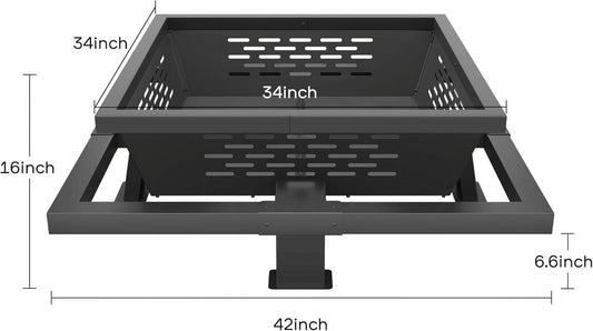 Auhilence large fire pit, 43" Square Outdoor Wood Burning Fire pit with Pocker, Hight Quality Outdoor Fire Pit for Camping, Backyard, Patio, Black