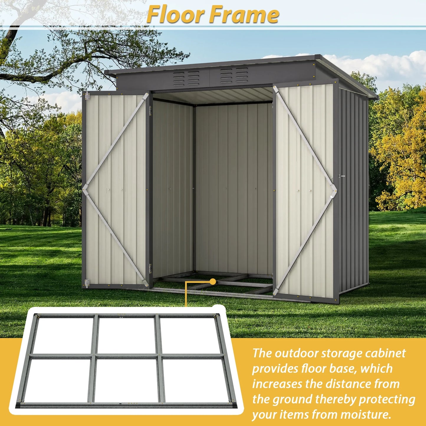 6 x 4 ft Outdoor Storage Shed with Floor Frame, Storage Sheds for Outside with Lockable Door, All Weather Garden Tool Shed with Air Vent for House Backyard Patio Lawn, Black