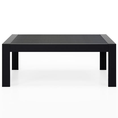 CozyHom Modern Outdoor Patio Aluminum Black Coffee Table, All Weather Metal Outdoor Rectangle Coffee Table Long Table, Black