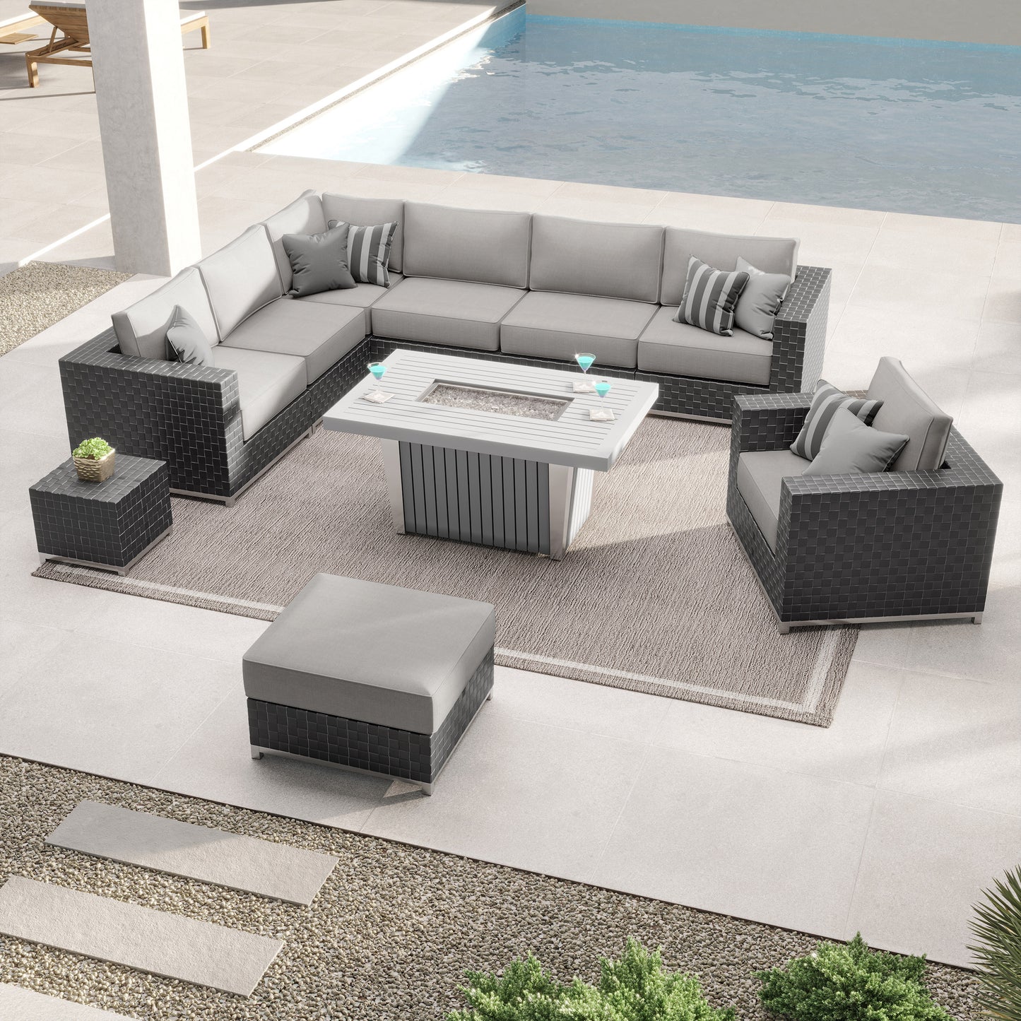 Sirio Soho 10-piece Modular Fire Outdoor Patio Seating Set