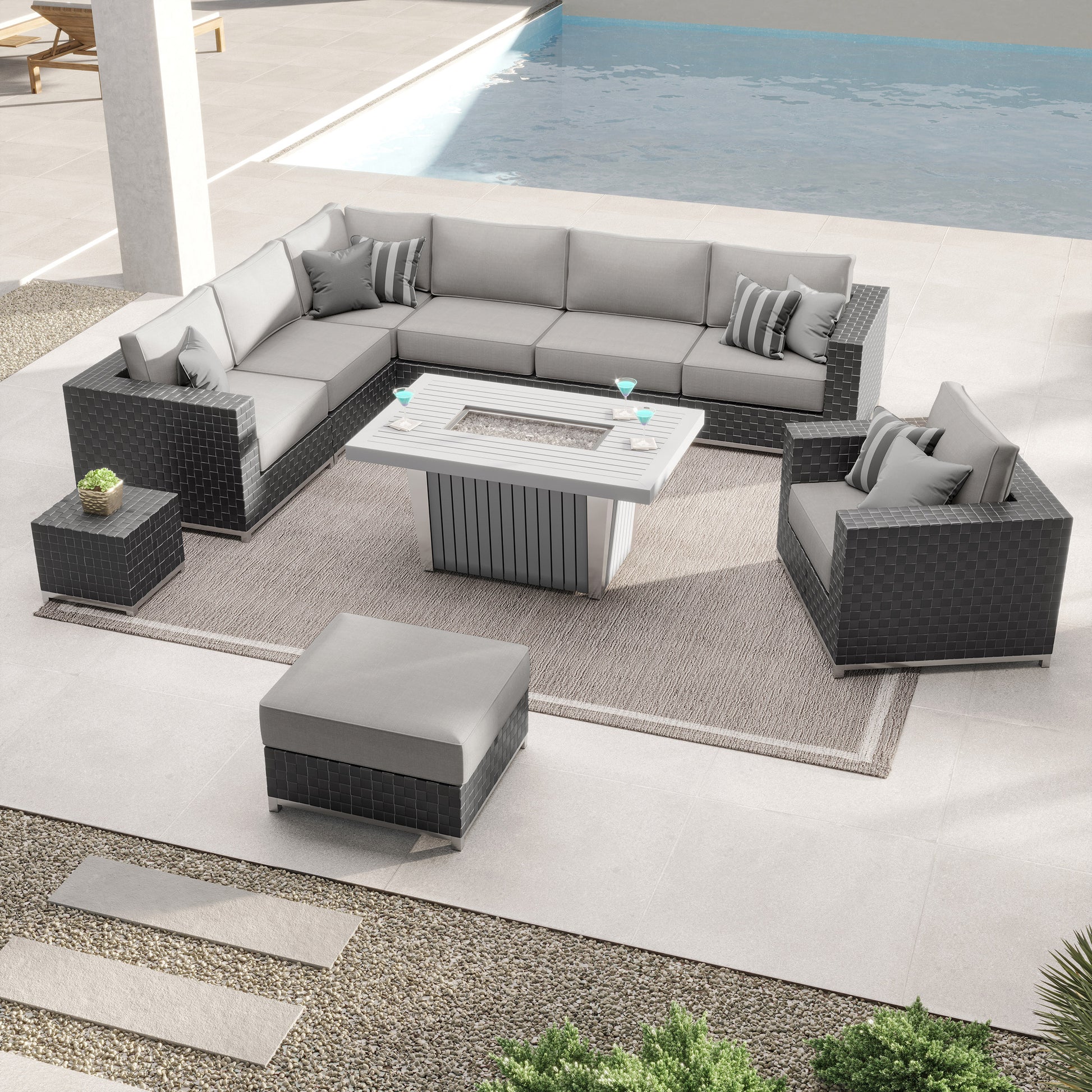 Sirio Soho 10-piece Modular Fire Outdoor Patio Seating Set