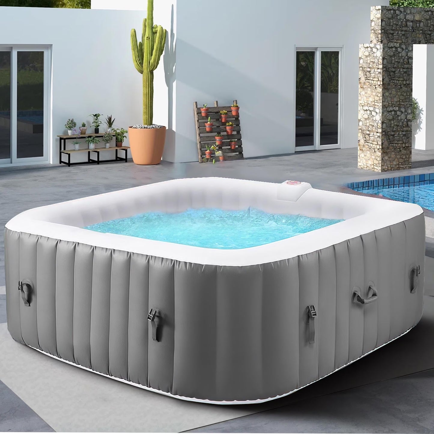 Hot Tub for 4-6 Person, Seizeen Outdoor Patio Large Inflatable Hot Tub Home SPA, with 130pcs Massage Jets, 910L, 4 Filters, 2 Cup Holders, Lockable Cover, Storage Bag, Max 104° F, 73in, Navy