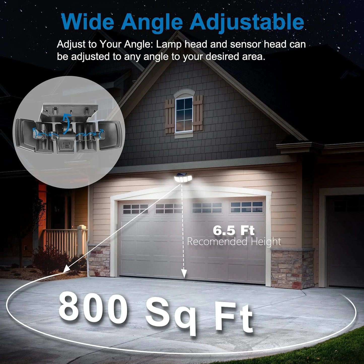 Solar Lights Outdoor AmeriTop 300 LED 7000K Motion Sensor Lights Cordless; 5 Adjustable Heads, 360° Wide Angle Illumination, IP65 Waterproof, Security LED Flood Light for Patio Yard Garden 2 Pack