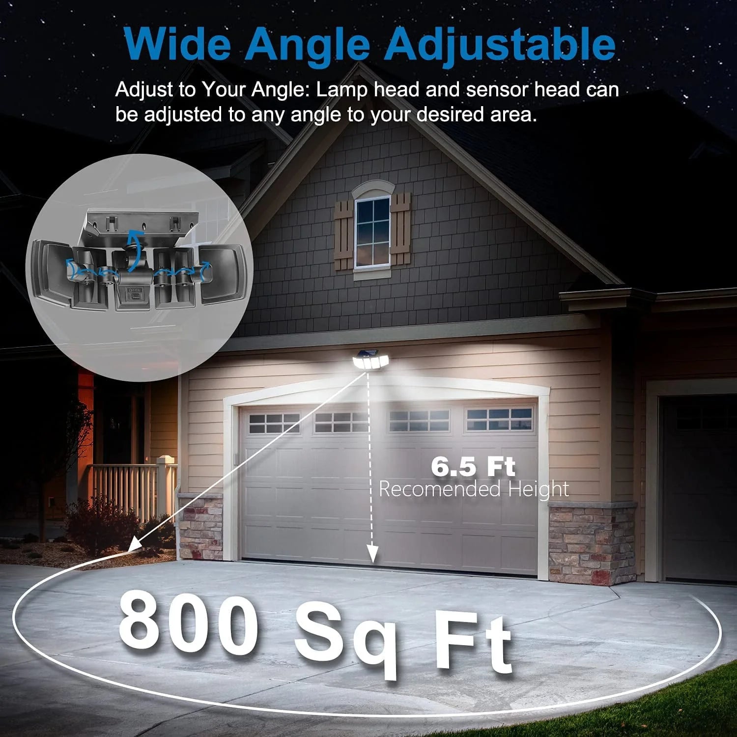 Solar Lights Outdoor AmeriTop 300 LED 7000K Motion Sensor Lights Cordless; 5 Adjustable Heads, 360° Wide Angle Illumination, IP65 Waterproof, Security LED Flood Light for Patio Yard Garden 2 Pack