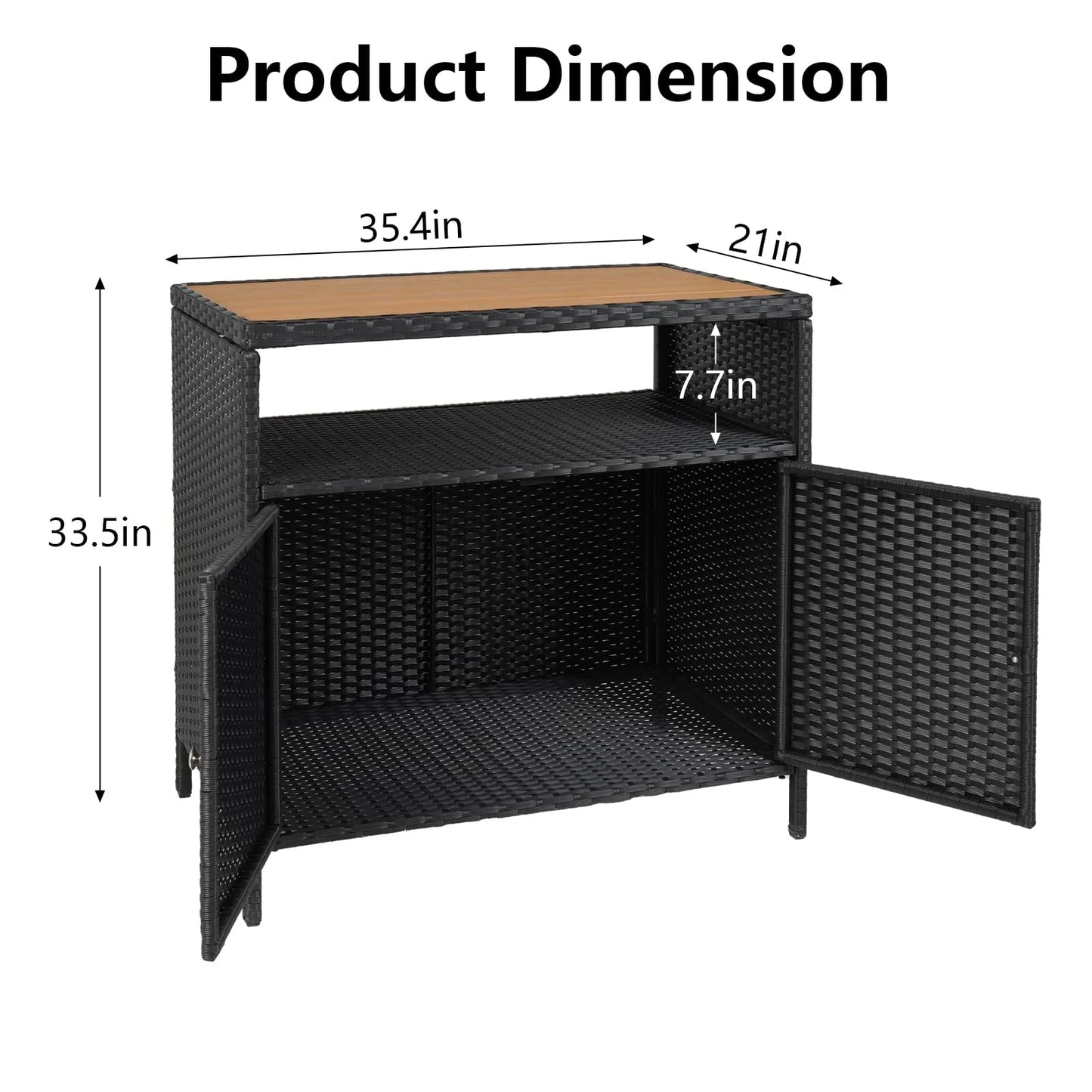 Litake Outdoor Wicker Storage Cabinet All Weather Resin Patio Bar Table, Black and Brown