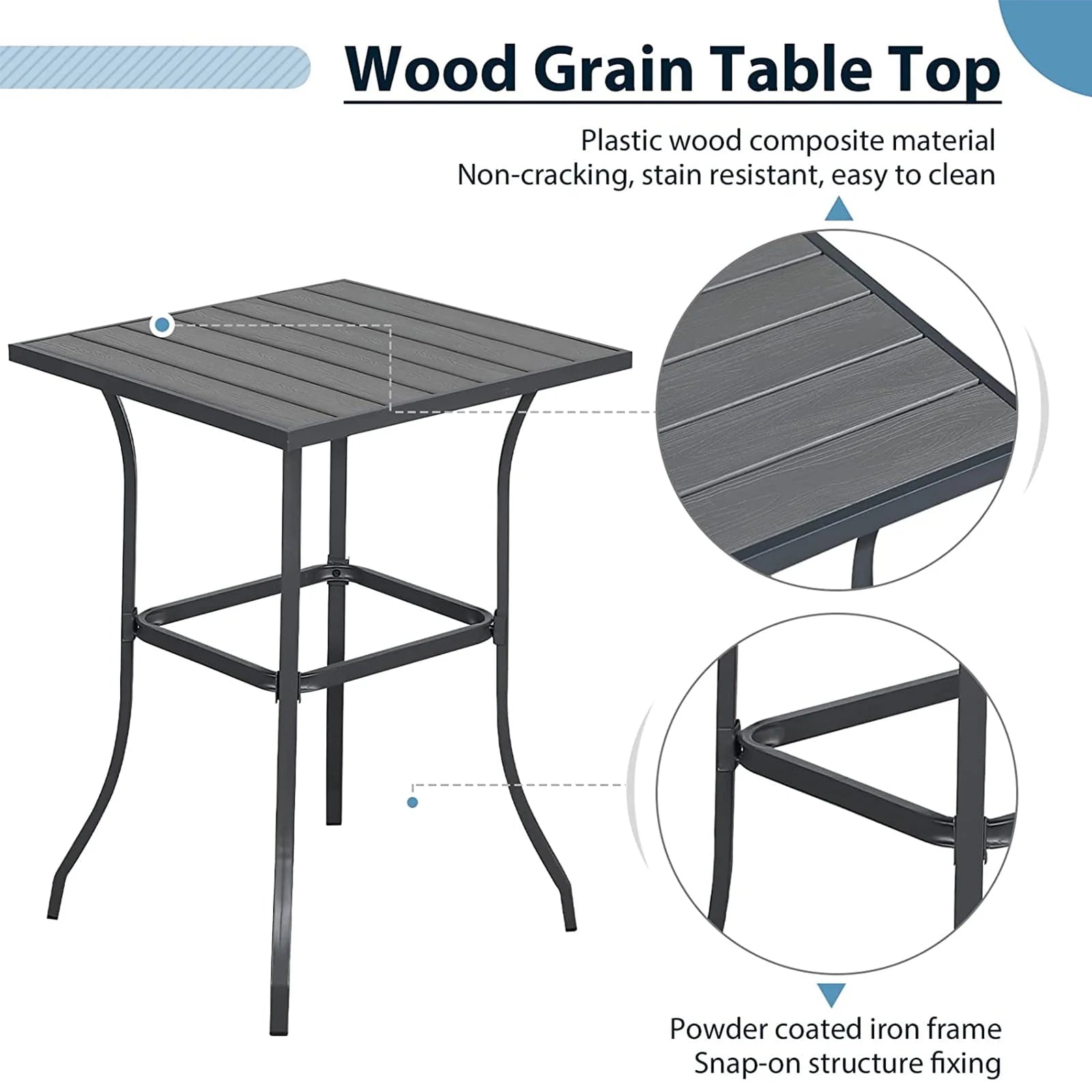 Patio Bar Set, 3 Piece Outdoor Wicker Bistro Set, All-weather Rattan Height Bar Stools with Cushions, Wood Top Bar Height Table Bistro Bar Set for 2 people, for Backyard, Patio, Pool, Garden