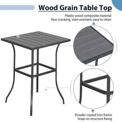 Patio Bar Set, 3 Piece Outdoor Wicker Bistro Set, All-weather Rattan Height Bar Stools with Cushions, Wood Top Bar Height Table Bistro Bar Set for 2 people, for Backyard, Patio, Pool, Garden