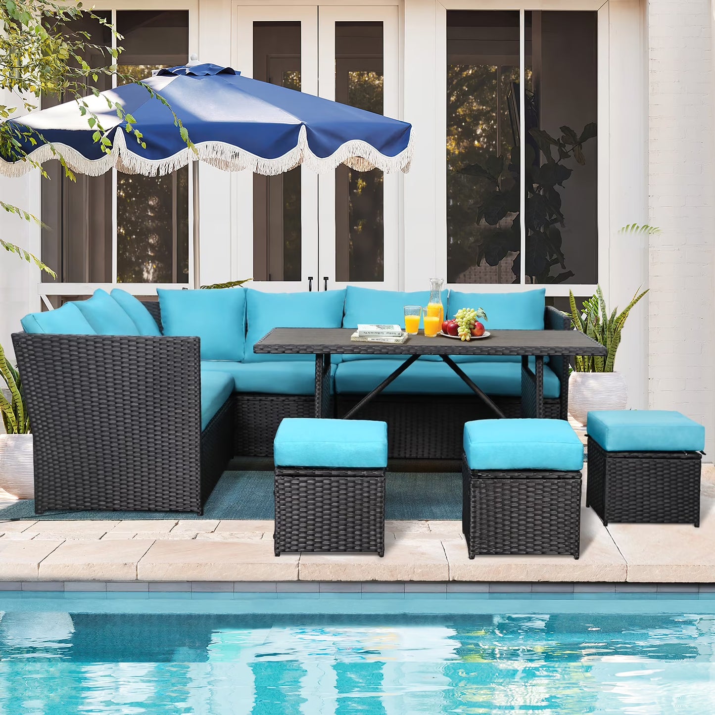 Danrelax 7-Piece Patio Conversation Set, Outdoor Sectional Sofa, PE Rattan Wicker Furniture, Steel Frame, Gray
