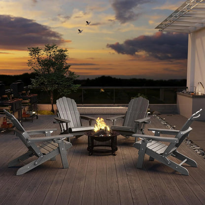 Aiho Foldable Adirondack Lounge Chair with Ottoman & Cup Holder - Outdoor Patio Garden Recliner, Gray