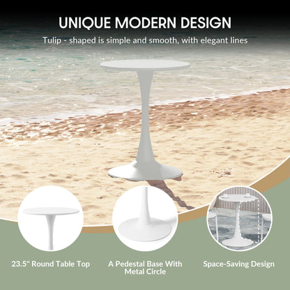 WestinTrends Playa 3-Piece Outdoor Metal Round Dining Table Set With Stackable Resin Patio Dining Chairs, White