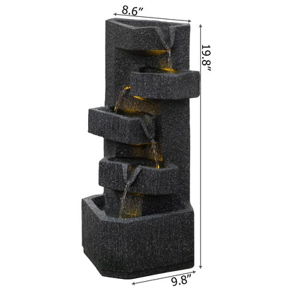 Gardenised Water Fountain with LED Light for Indoor and Outdoor Accent with Soothing Waterfall Sound Ideal for Home Office Patio Backyard Deck Porch Balcony and Tabletop Display, Modern Steps Flow