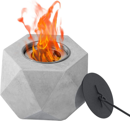 Table Top Fire Pit, GAITON Portable Concrete Mini Fire Pit Bowl Tabletop Smores Maker Alcohol Fireplace with Lid for Patio Backyard