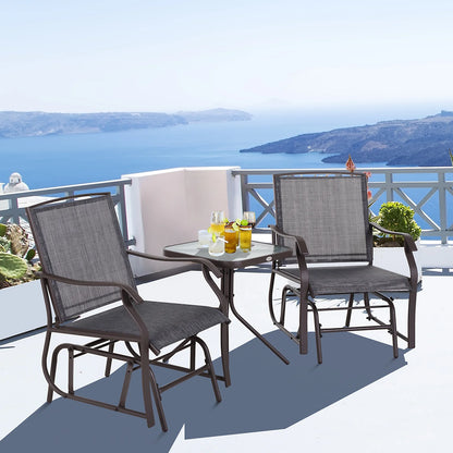 Outsunny Set of 3 Rocking Glider Chair w/Table Mesh Patio Outdoor Furniture, Gray