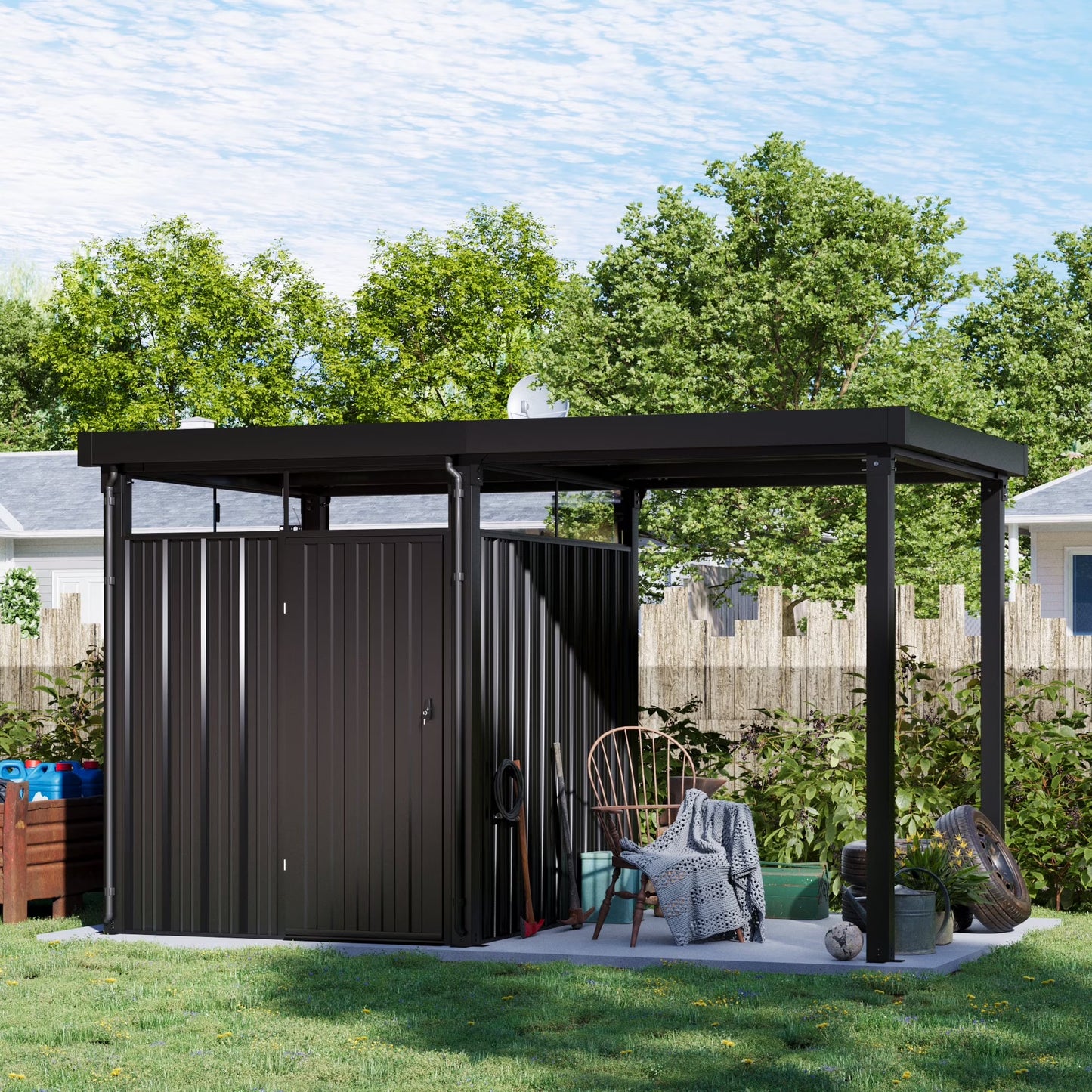Patiowell 6' x 3' Horizontal Metal Shed, Outdoor Storage Black Trash Shed with Double Lockable Doors, Easy Lift Hinges and Sloping Roof
