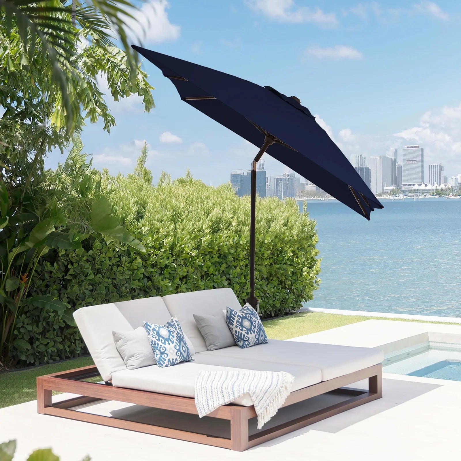 JEAREY 6.5*10ft Rectangular Patio Market Umbrella with Crank & Tilt, UV & Water-Resistant Canopy Navy Blue