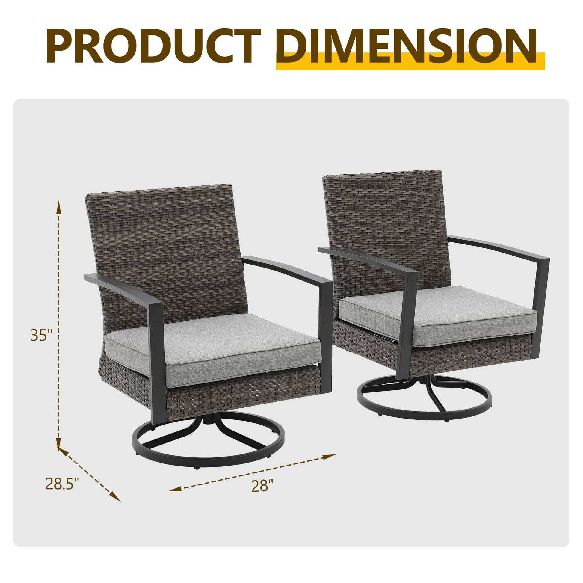 Sunvivi Patio Swivel Dining Chairs with 360-Degree Rotating, All Weather Rattan Chairs with Water-resistant Cushions & Metal Frame, Modern Outdoor Rocking Chair for Porch, Bistro, Balcony