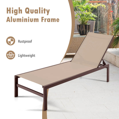 Costway Patio 6-Position Lounge Chair Chaise Aluminium Adjust Recliner Brown
