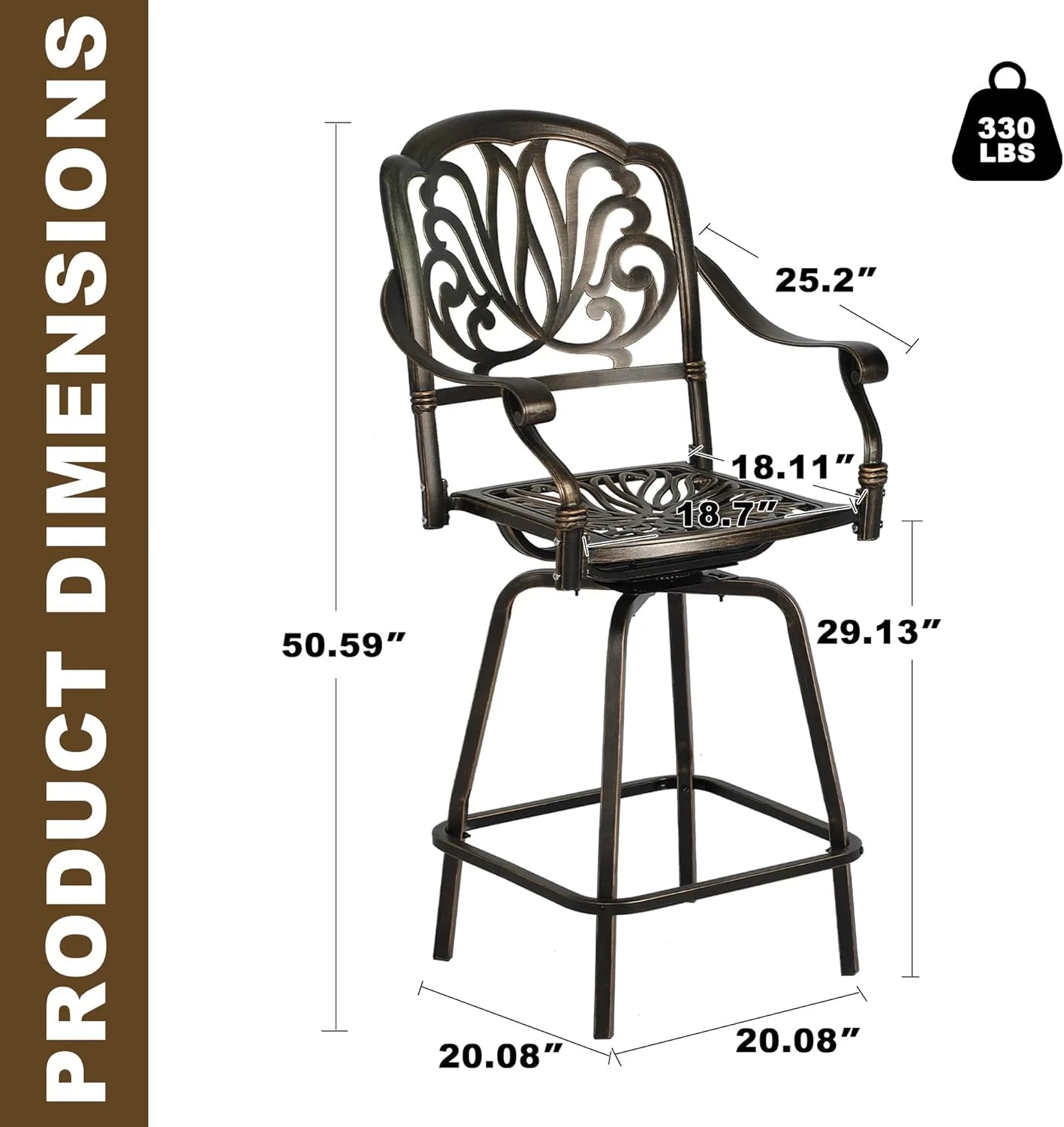Magic Union Outdoor Cast Aluminum Swivel Bar Stools Set of 2, Patio Height Bartools Chairs, 2 Piece Patio High Dining Bistro Chairs for Garden Backyard (Without Cushion)