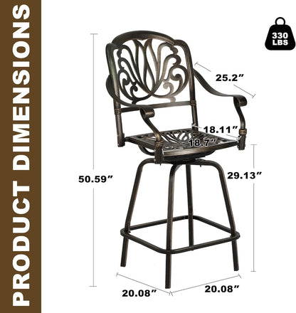 Magic Union Outdoor Cast Aluminum Swivel Bar Stools Set of 2, Patio Height Bartools Chairs, 2 Piece Patio High Dining Bistro Chairs for Garden Backyard (Without Cushion)