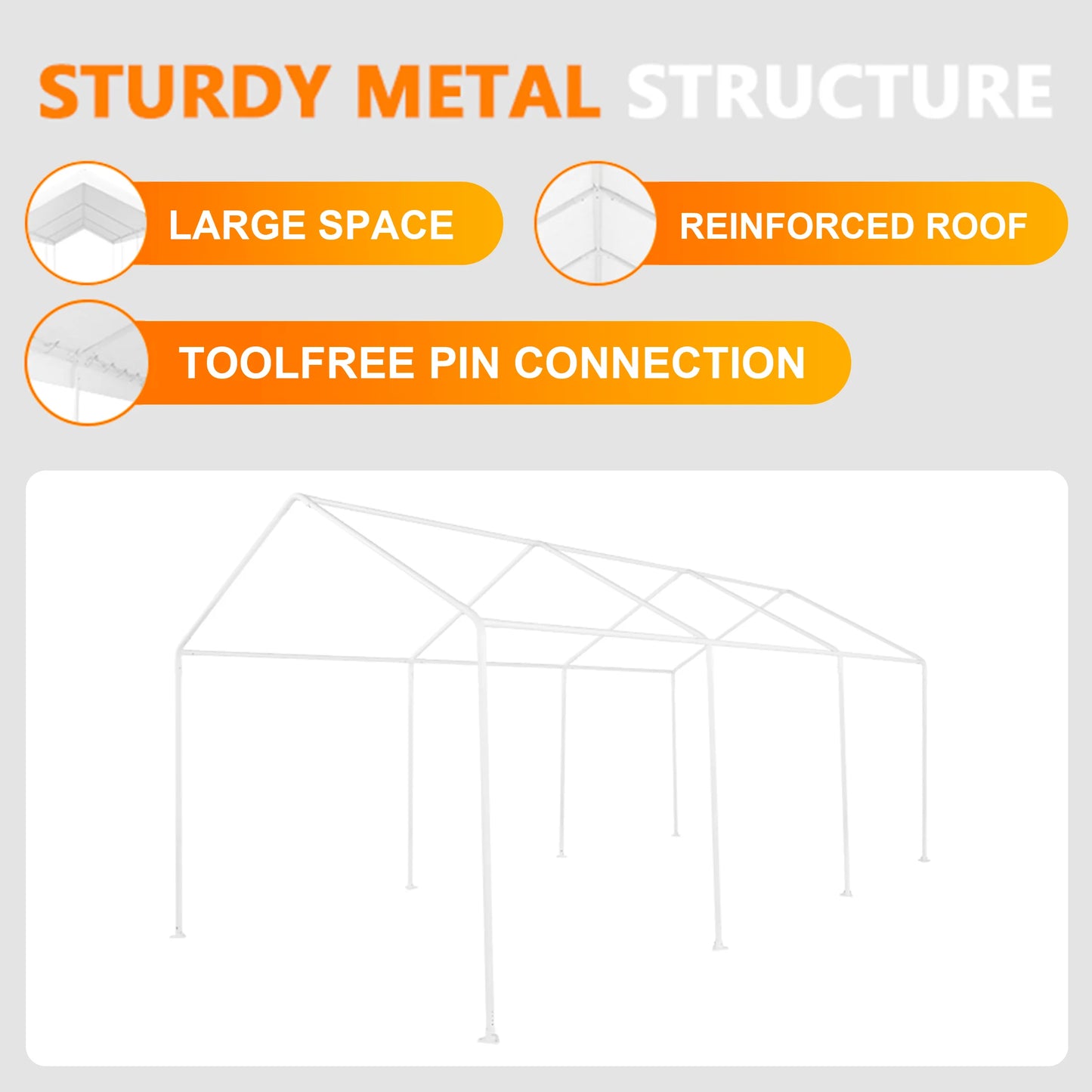 Abba Patio 10X20 ft Outdoor Canopy Carport Portable Car Tent Garage Shelter, White