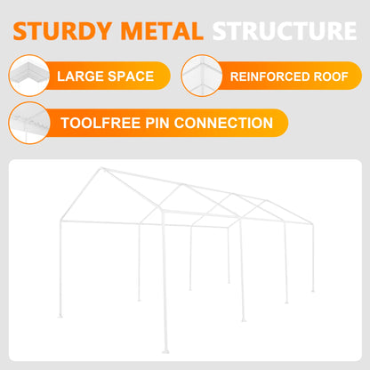 Abba Patio 10X20 ft Outdoor Canopy Carport Portable Car Tent Garage Shelter, White