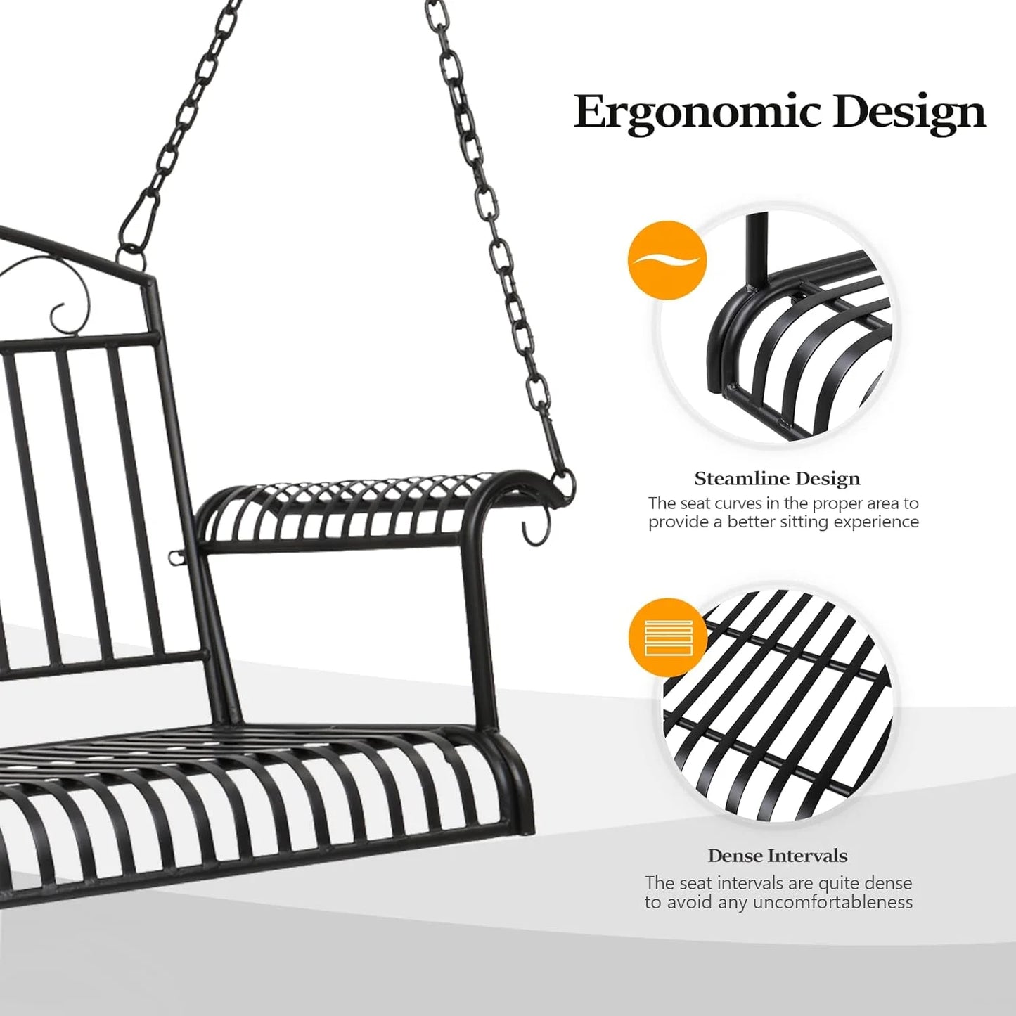 THJTDH Upgraded Metal Patio Porch Swing, 660 LBS Weight Capacity Steel Porch Swing Chair for Outdoors, Heavy Duty Swing Chair Bench for Gardens and Yards,Curved