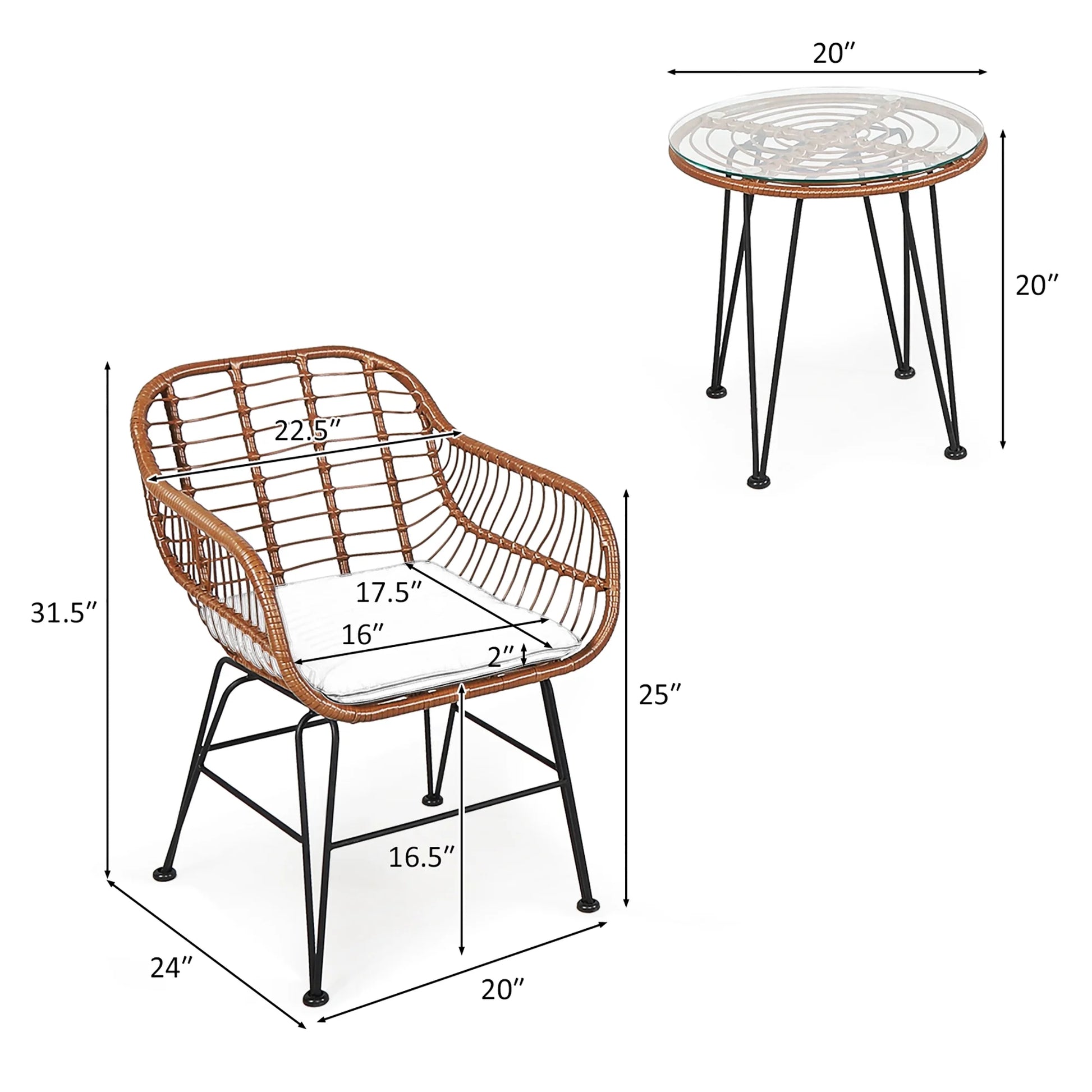 Costway 3PCS Patio Rattan Bistro Set Coffee Table Armchair Garden Red Cushion