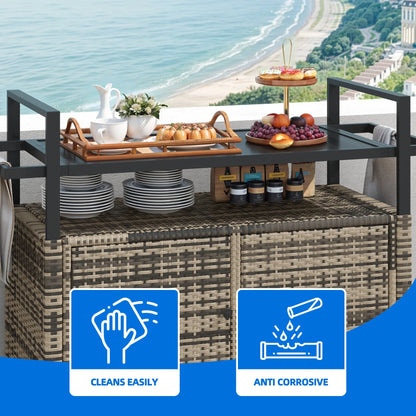 Dextrus Large Outdoor Storage Cabinet, 70 Gallon Outdoor Storage Cart with Movable Wheels & Black Glass Table Top,for Patio Garden,Gray