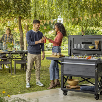 Open Box Keter Outdoor Patio Cooler Ice Chest Insulated Beverage Bar Cart, Gray