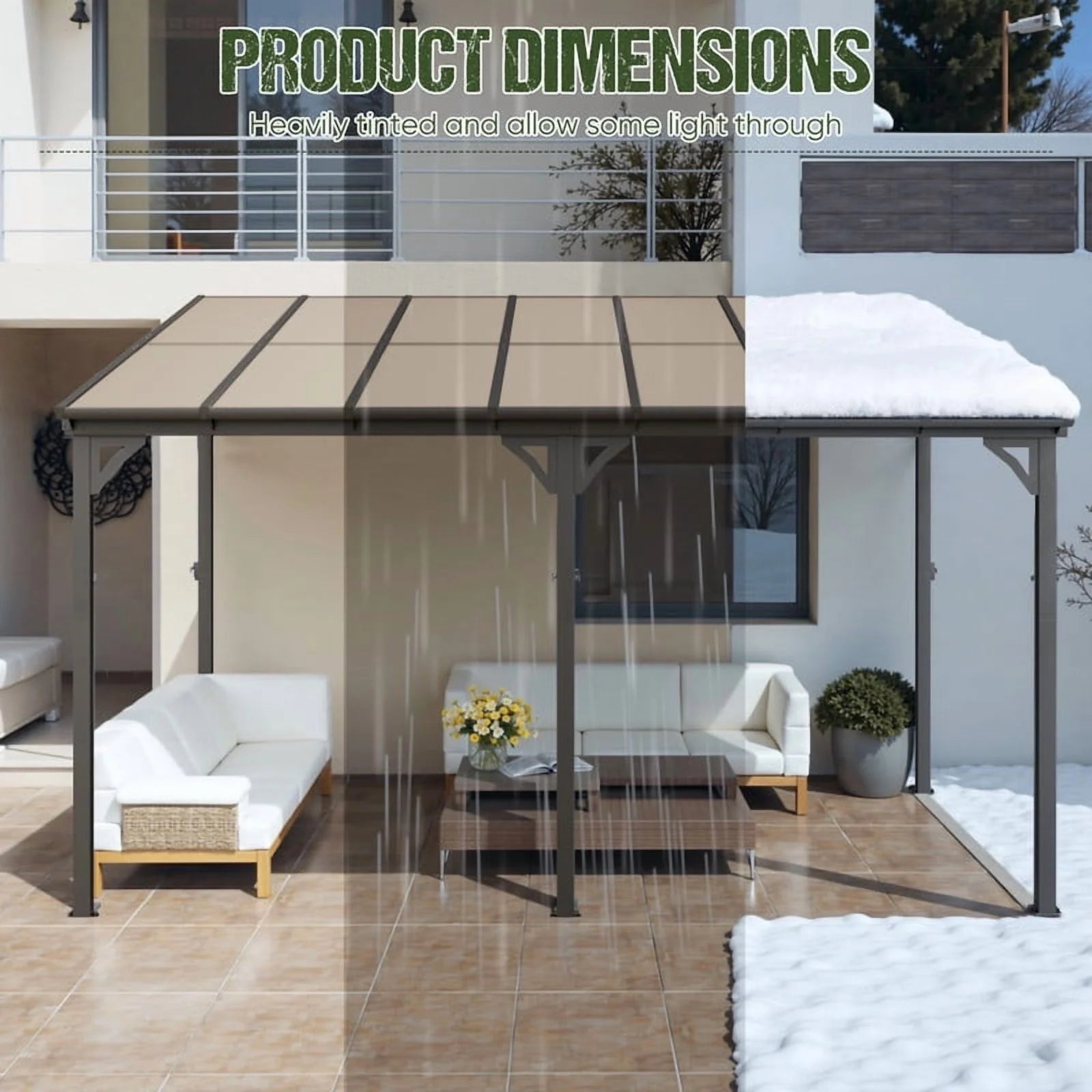 Homall 10 x 14 FT Outdoor Gazebo Wall Mounted Lean to Gazebo Pergola with Polycarbonate Roof Heavy Duty Metal Patio Awnings with Aluminum Frame for Patio, Backyard, Deck