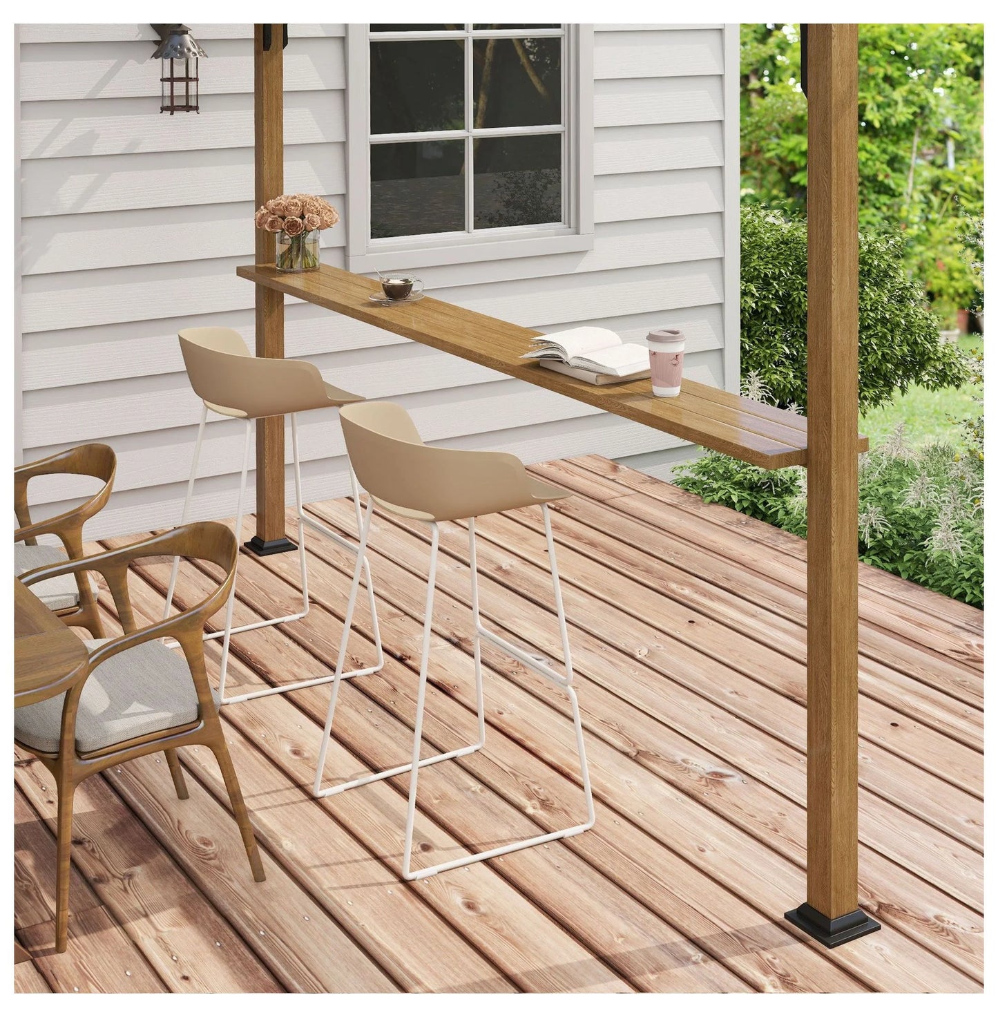 Outdoor Pergola with Bar, 12x10 ft Aluminum Metal Patio Canopy, Sun Shade for Backyard, Garden, Deck, Beige