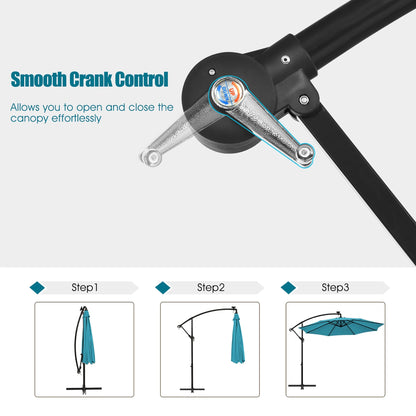 Costway 10 Ft Patio Solar LED Offset Umbrella 40 Lights Crank Base Turquoise