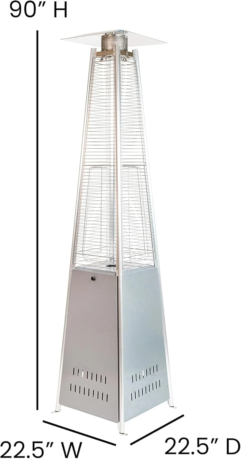 Segmart 48,000 BTU Pyramid Patio Heater, Tall Standing Outdoor Propane Heater with Wheels & Tip-Over Safety Protection, Visible Flame Glass Tube for Backyard, Garden, Commercial Use - Gray