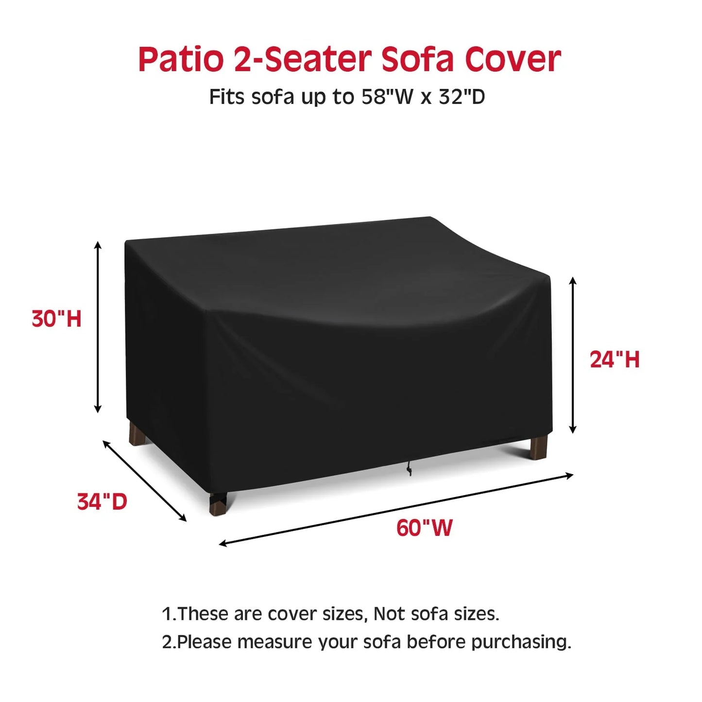 Adiqo Patio Loveseat Cover Waterproof, Outdoor Lawn Bench Cover, Outdoor Couch Cover Sofa Cover for 2-Seater for Outdoor Furnitures, 60"W x 34"D x 30"H, Black