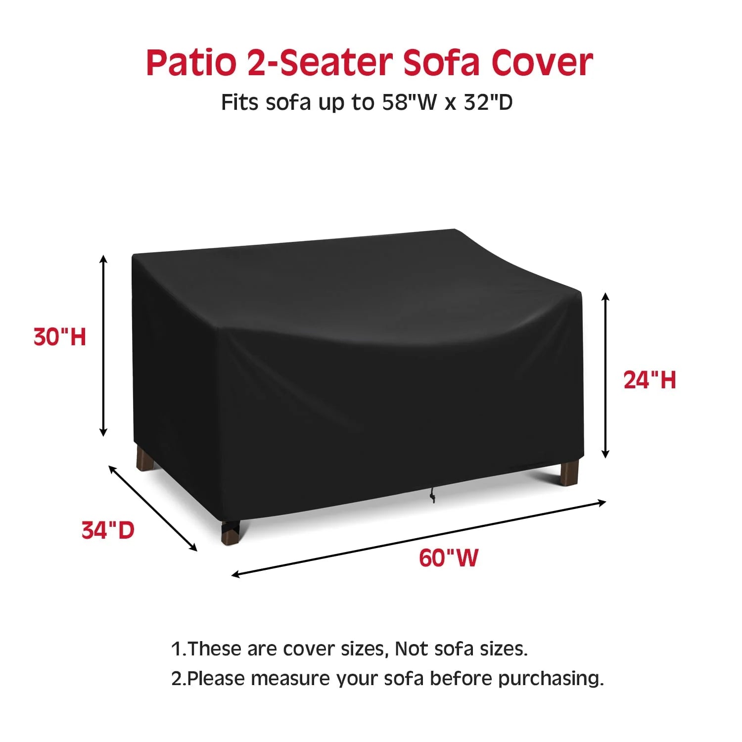 Adiqo Patio Loveseat Cover Waterproof, Outdoor Lawn Bench Cover, Outdoor Couch Cover Sofa Cover for 2-Seater for Outdoor Furnitures, 60"W x 34"D x 30"H, Black