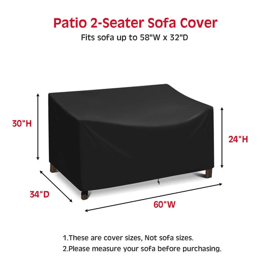 Adiqo Patio Loveseat Cover Waterproof, Outdoor Lawn Bench Cover, Outdoor Couch Cover Sofa Cover for 2-Seater for Outdoor Furnitures, 60"W x 34"D x 30"H, Black